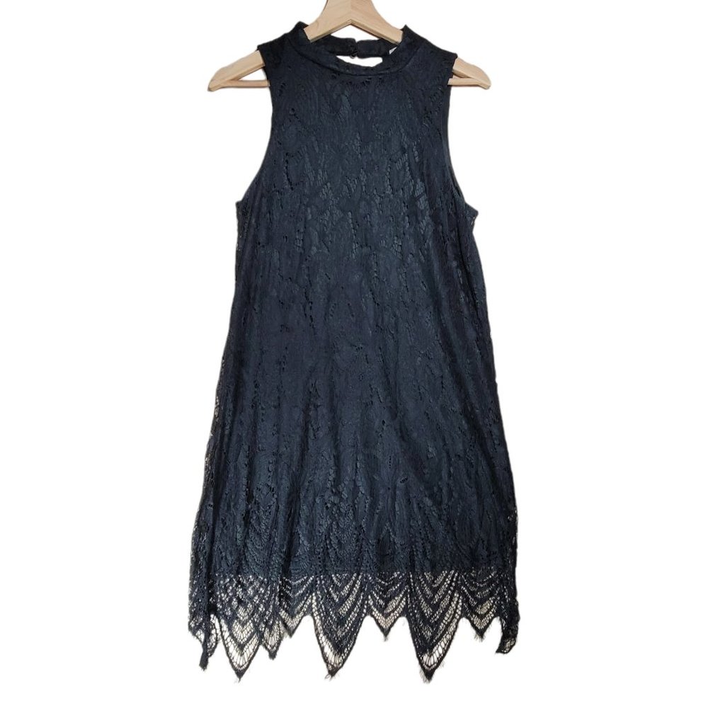 Almost Famous Lace Overlay Mock Neck Sheath Dress Women's L